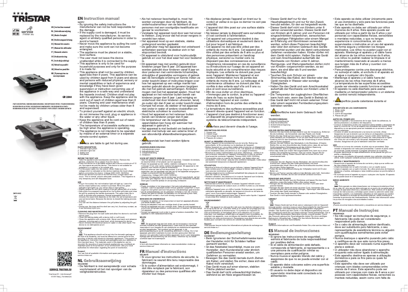 Page 1 de la notice Manuel utilisateur TriStar GR-2844