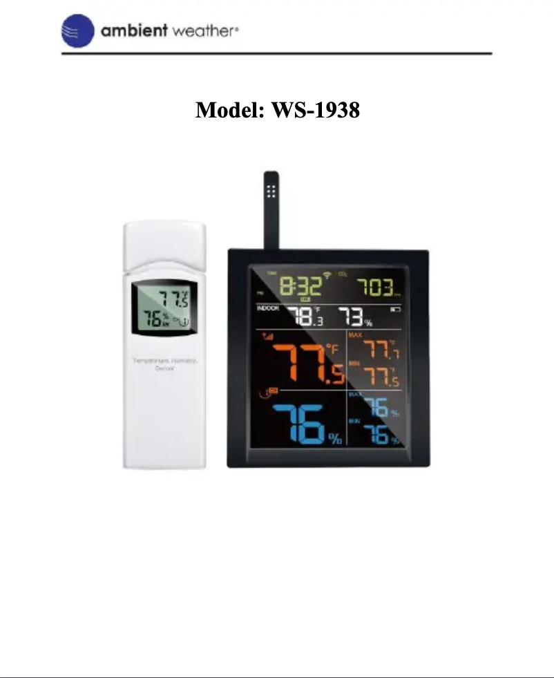 Page n°1 - Manuel utilisateur Ambient Weather WS-1938