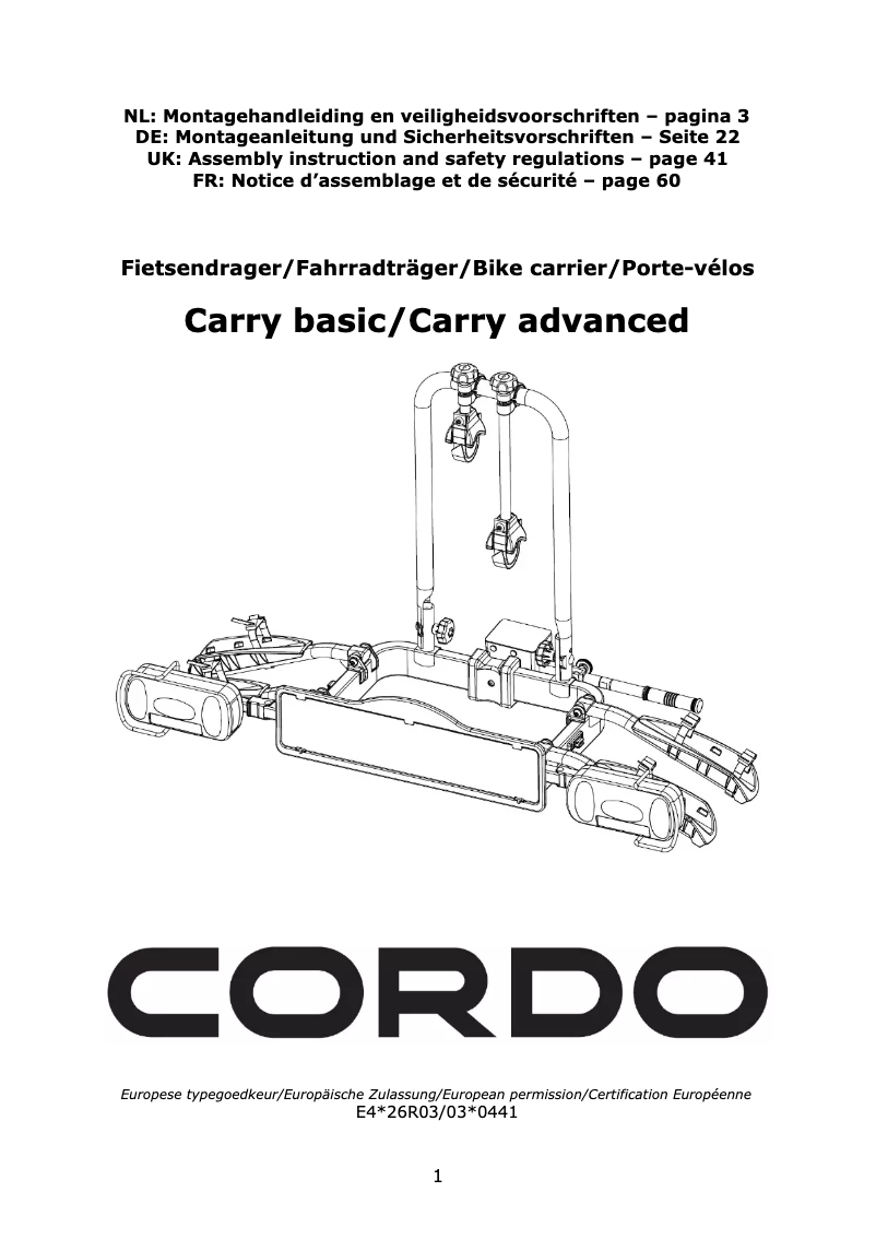 Page 1 de la notice Manuel utilisateur Cordo Carry Basic