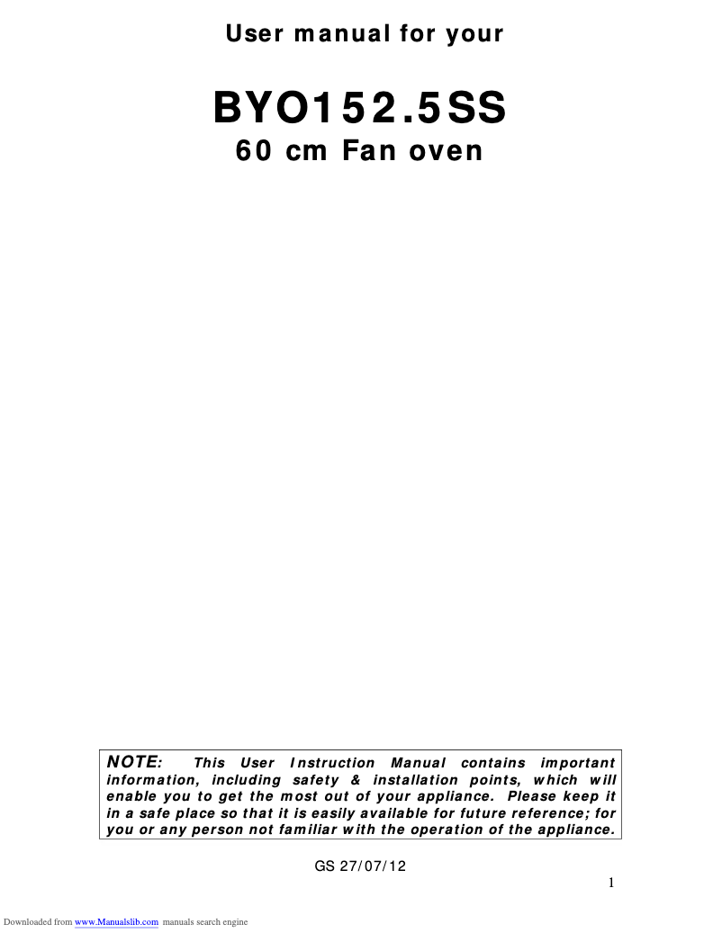 Page 1 de la notice Manuel utilisateur Baumatic BYO152.5SS