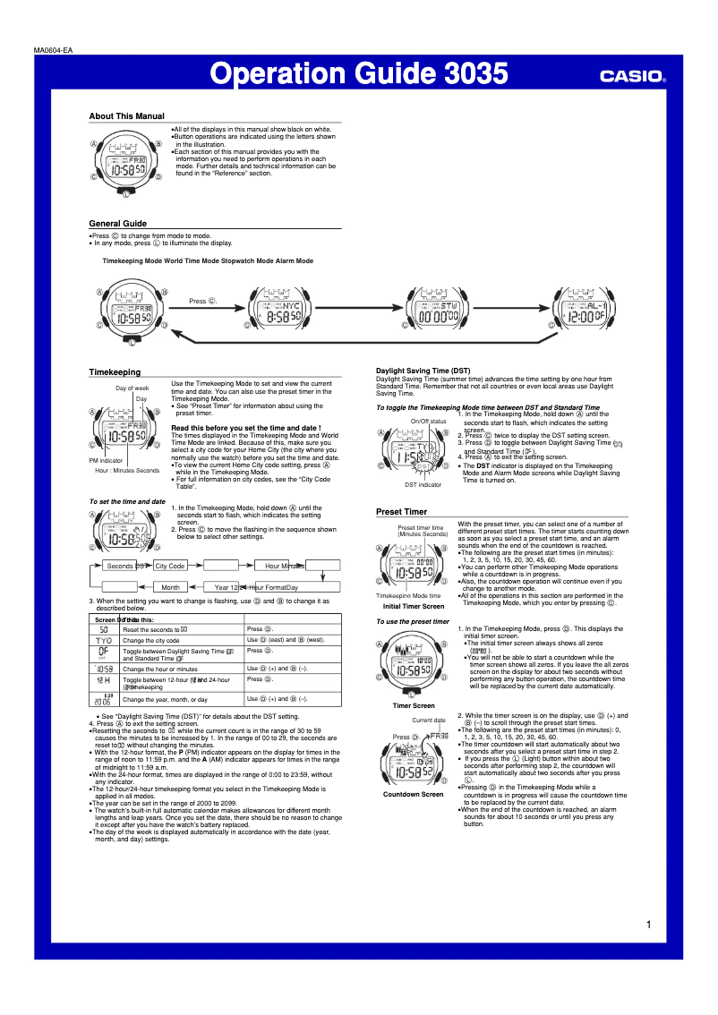 Page 1 de la notice Manuel utilisateur Casio Baby-G BG-1001