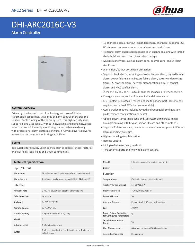 Página 1 del manual Ficha técnica Dahua Technology ARC2016C
