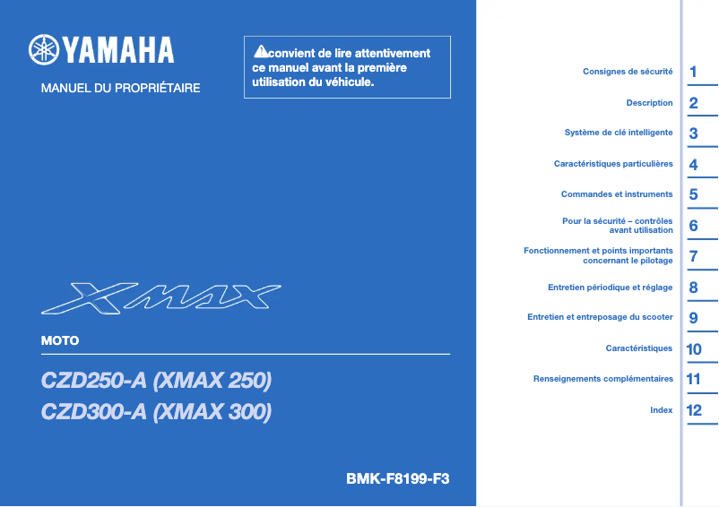 Image de la première page du manuel de l'appareil XMAX250 (2024)