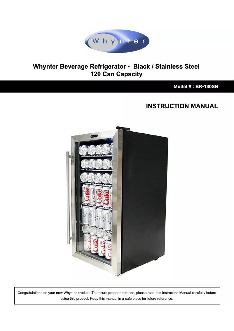 Page n°1 - Manuel d'utilisation et d'entretien Whynter BR-130SB