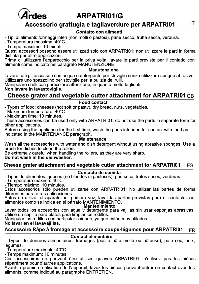 Page n°1 - Manuel utilisateur Ardes ARPATRI01/G