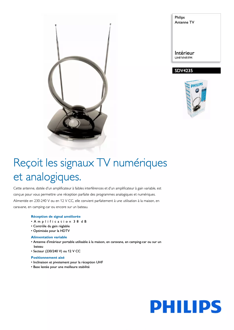 Page 1 of the manual Technical Sheet Philips SDV4235