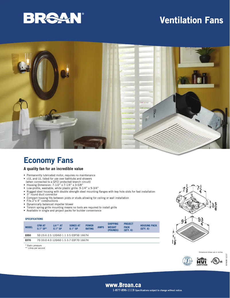 Page 1 de la notice Brochure Broan E050