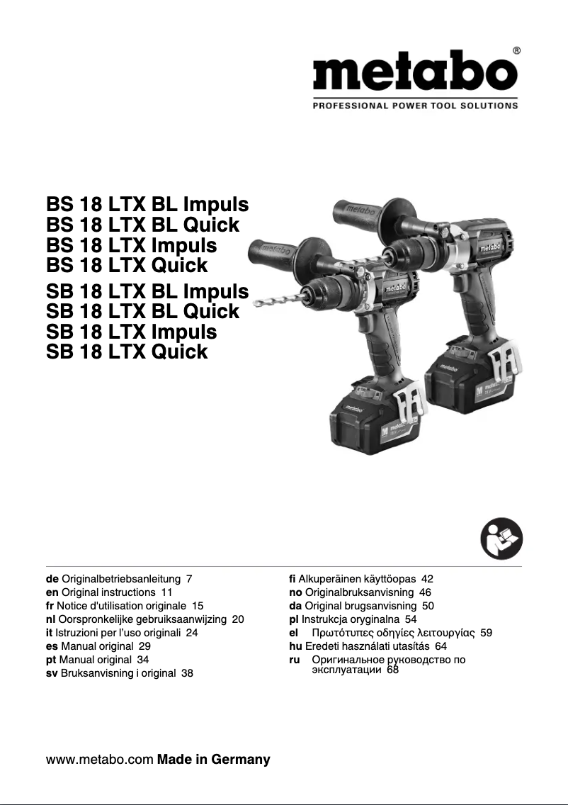 Page 1 de la notice Manuel utilisateur Metabo SB 18 LTX BL Quick