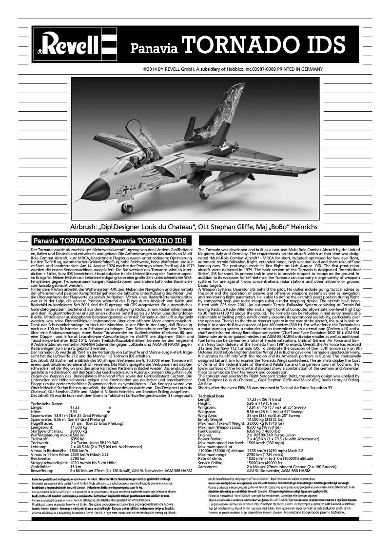 Page 1 de la notice Manuel utilisateur Revell Panavia Tornado IDS
