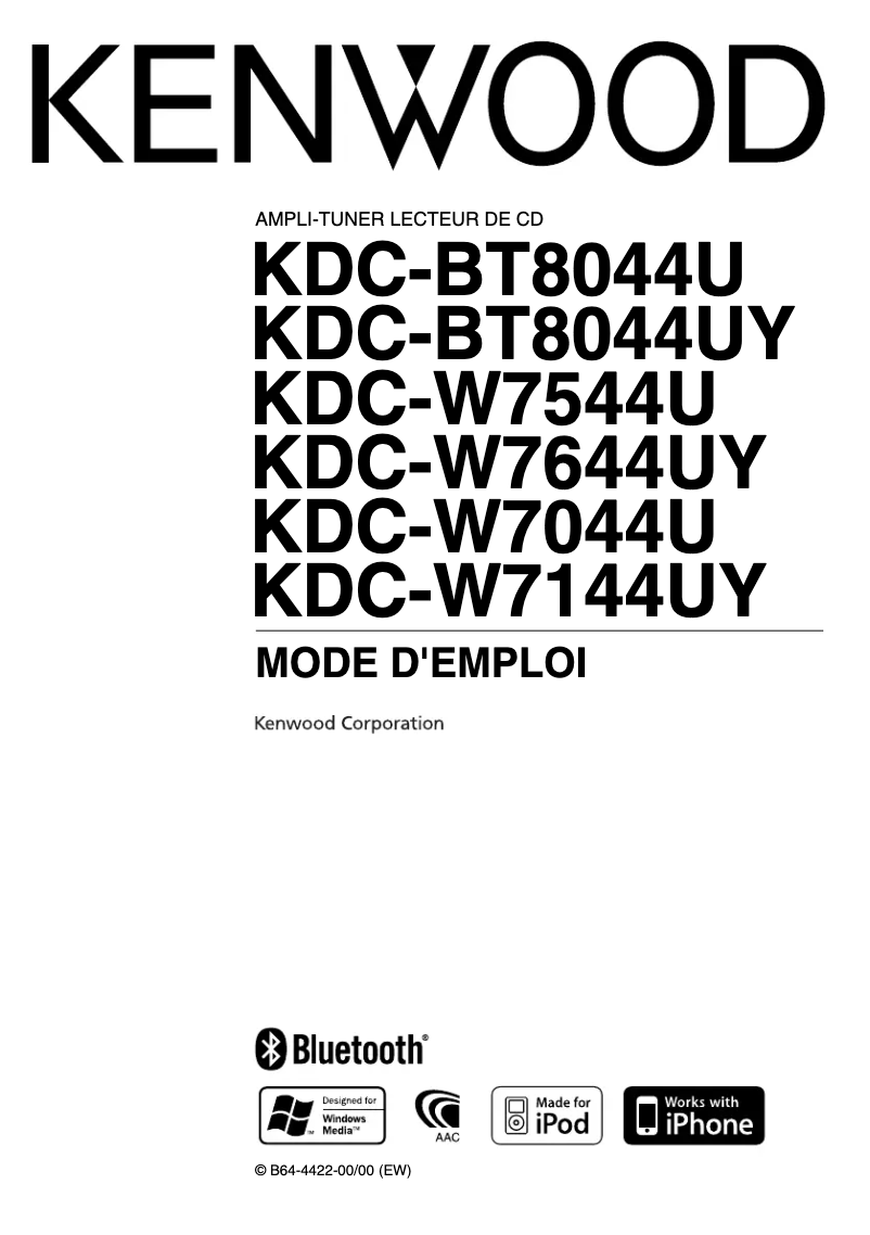 Page 1 de la notice Manuel utilisateur Kenwood KDC-W7644