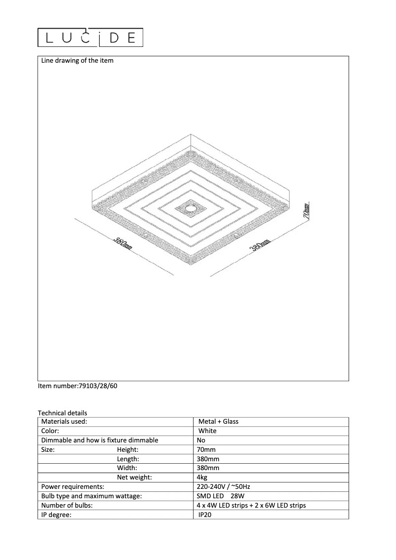 Page 1 de la notice Manuel utilisateur Lucide Vivi 79103/28/60