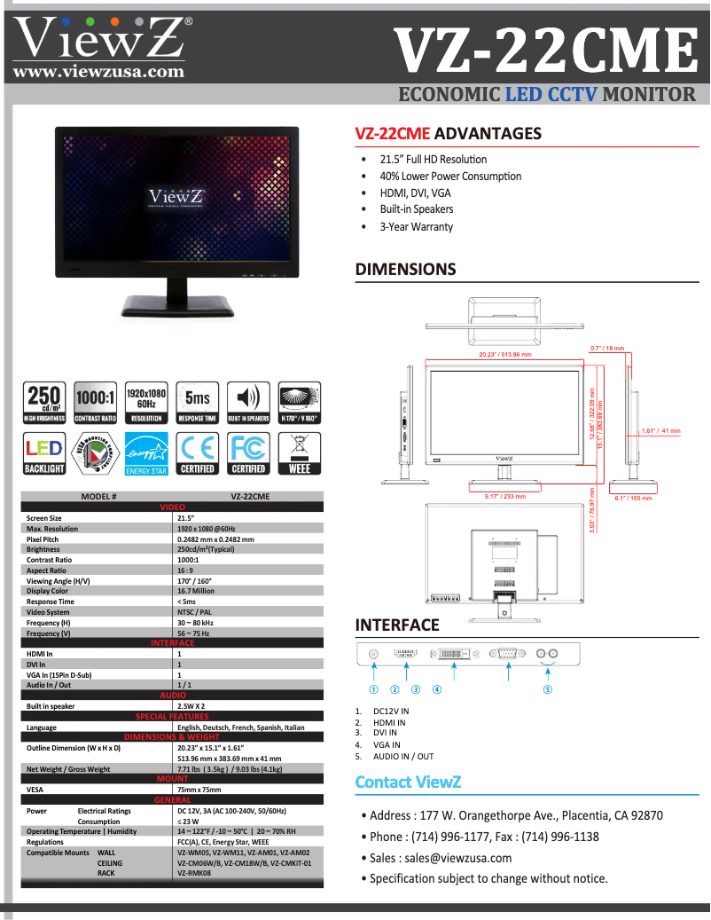 Page n°1 - Brochure ViewZ VZ-22CME