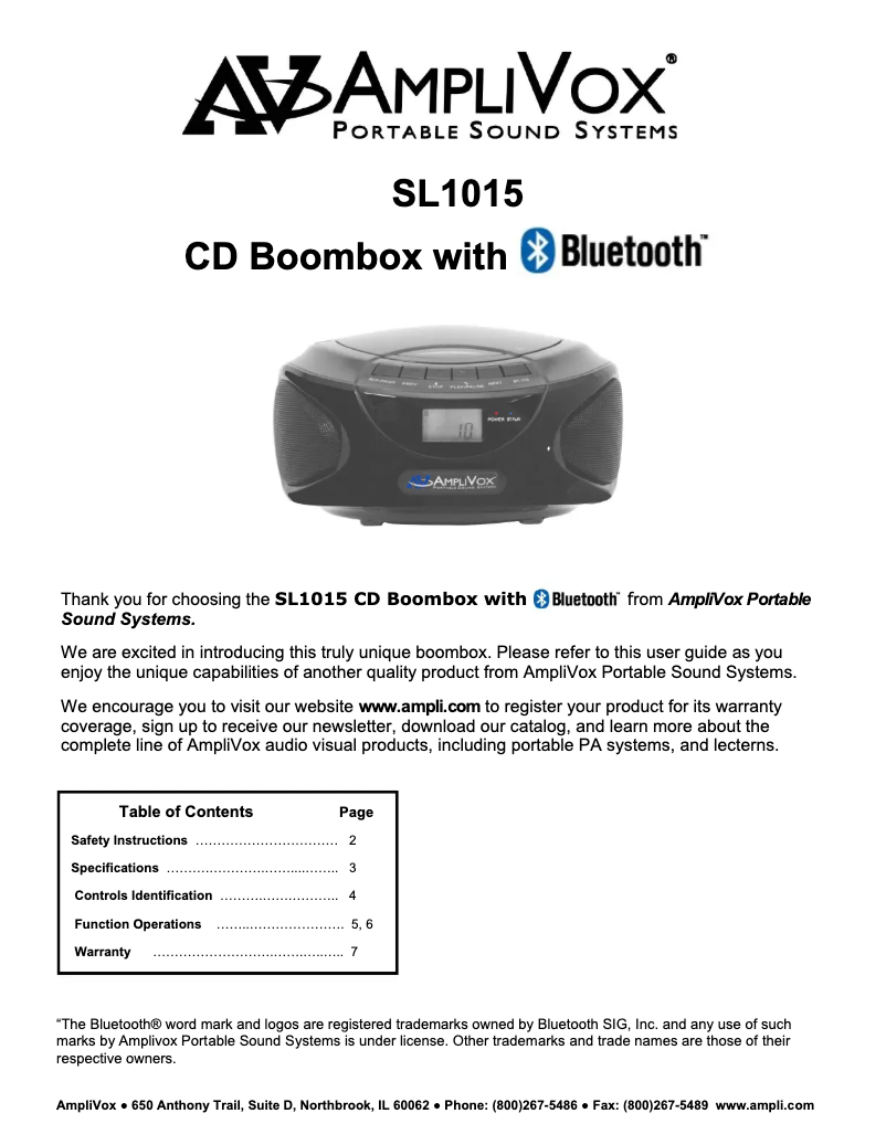Page 1 de la notice Manuel utilisateur AmpliVox SL1015