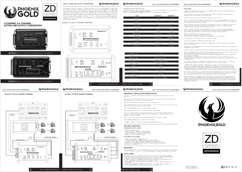 Page 1 de la notice Manuel utilisateur Phoenix Gold ZLOC2.2