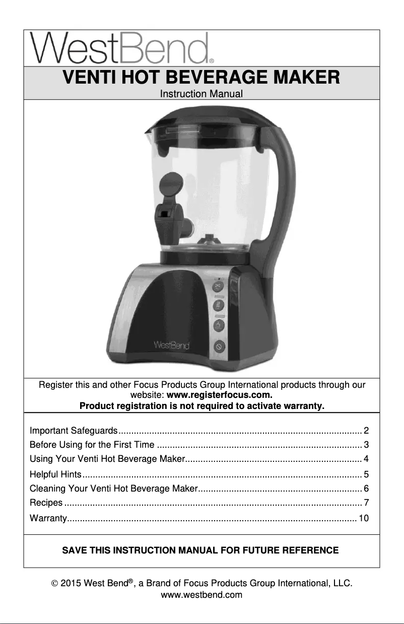 Page 1 de la notice Manuel utilisateur WestBend CL401V