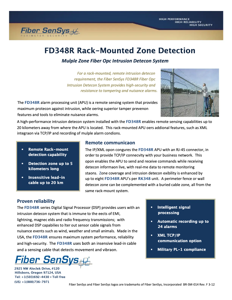 Page 1 de la notice Fiche technique Optex FD348R