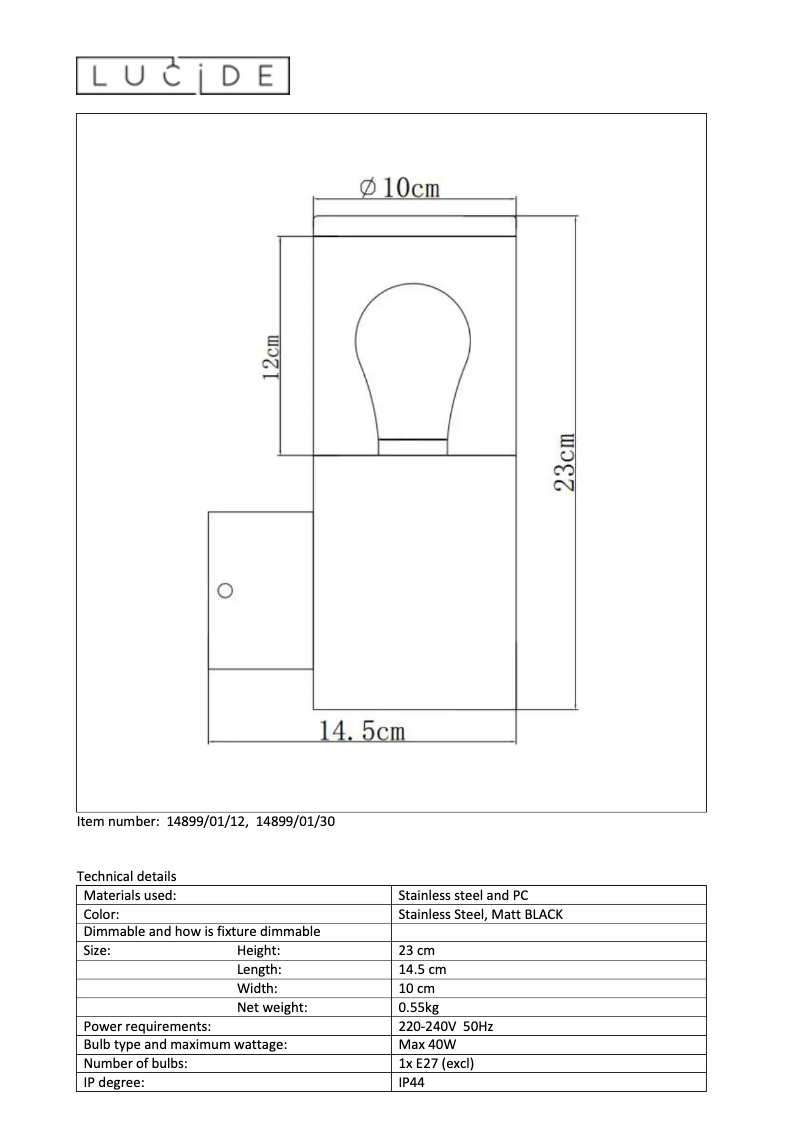 Page 1 de la notice Manuel utilisateur Lucide Fedor