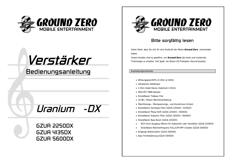 Page 1 de la notice Manuel utilisateur Ground Zero GZUA 4135DX