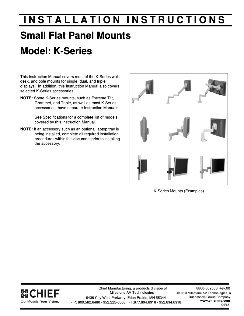Page n°1 - Manuel utilisateur Chief KWD230