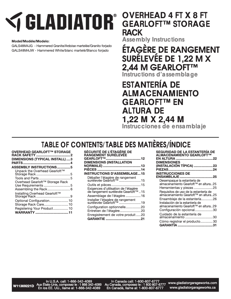 Página 1 del manual Instrucciones / montaje Gladiator GALS48M4JW