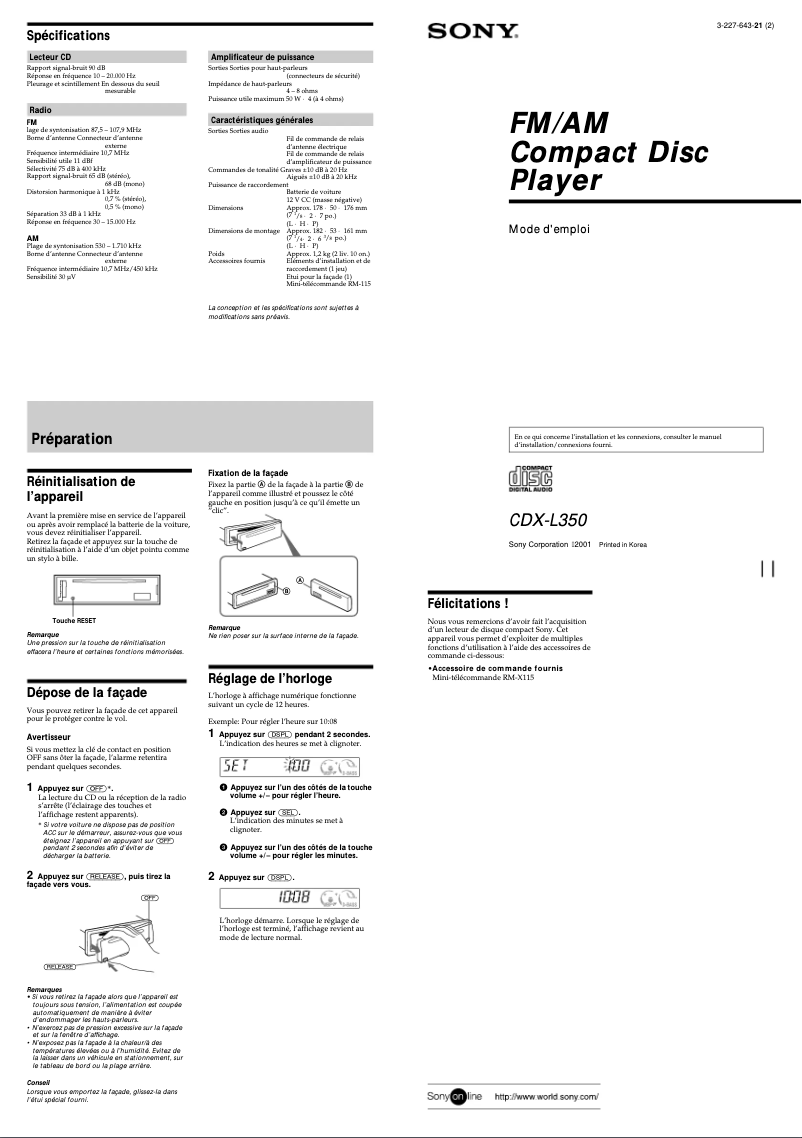 Página 1 del manual Manual de usuario Sony CDX-L350