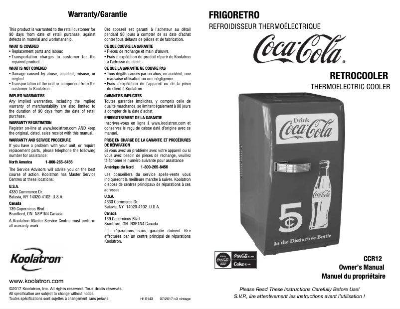 Page n°1 - Manuel utilisateur Coca-Cola CCR12
