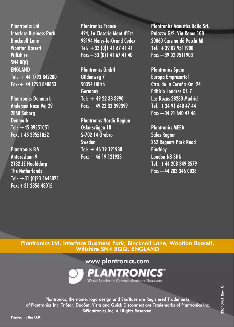 Page 1 de la notice Manuel utilisateur Plantronics TriStar