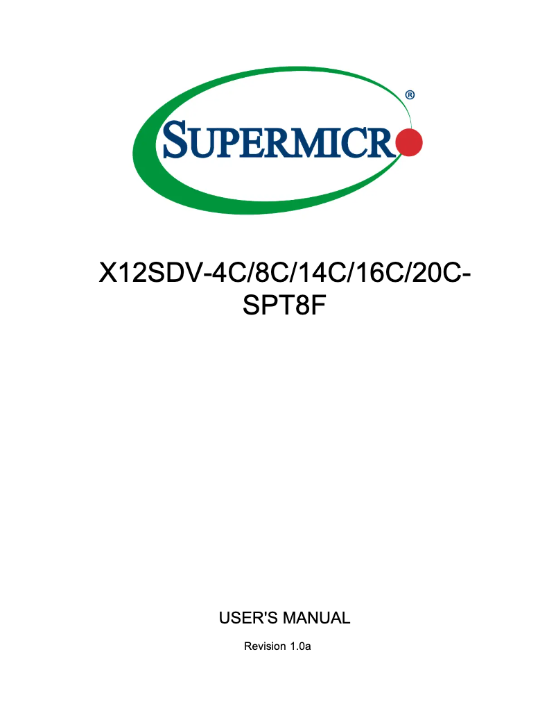 Page 1 de la notice Manuel utilisateur Supermicro X12SDV-20C-SPT8F