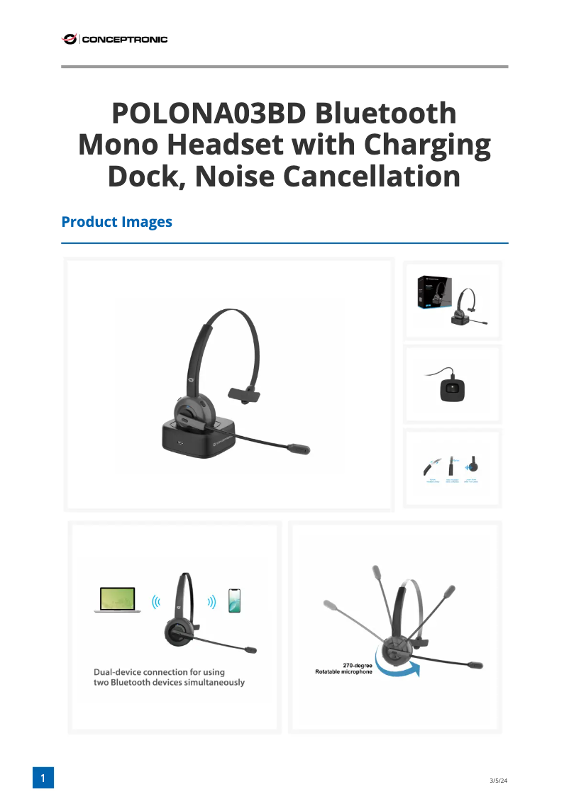 Page 1 de la notice Fiche technique Equip POLONA03BD