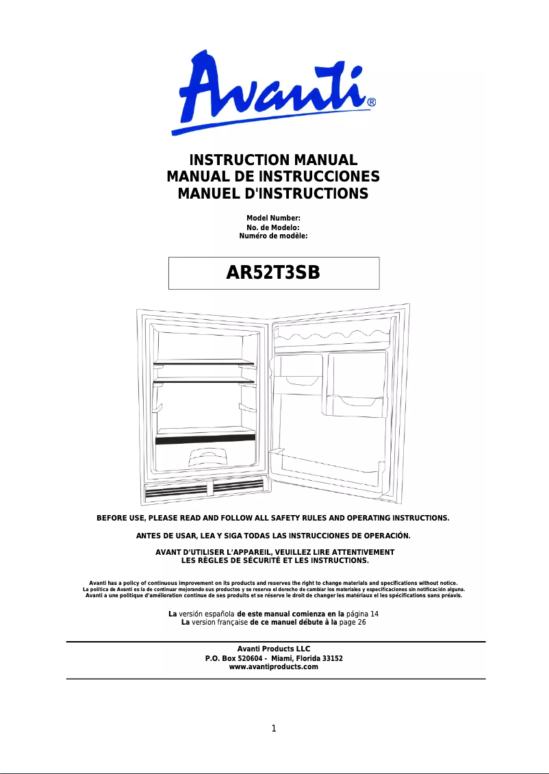 Page 1 de la notice Mode d'emploi Avanti AR52T3SB