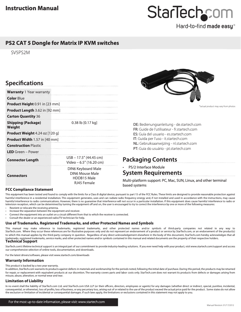 Image de la première page du manuel de l'appareil SV5PS2M