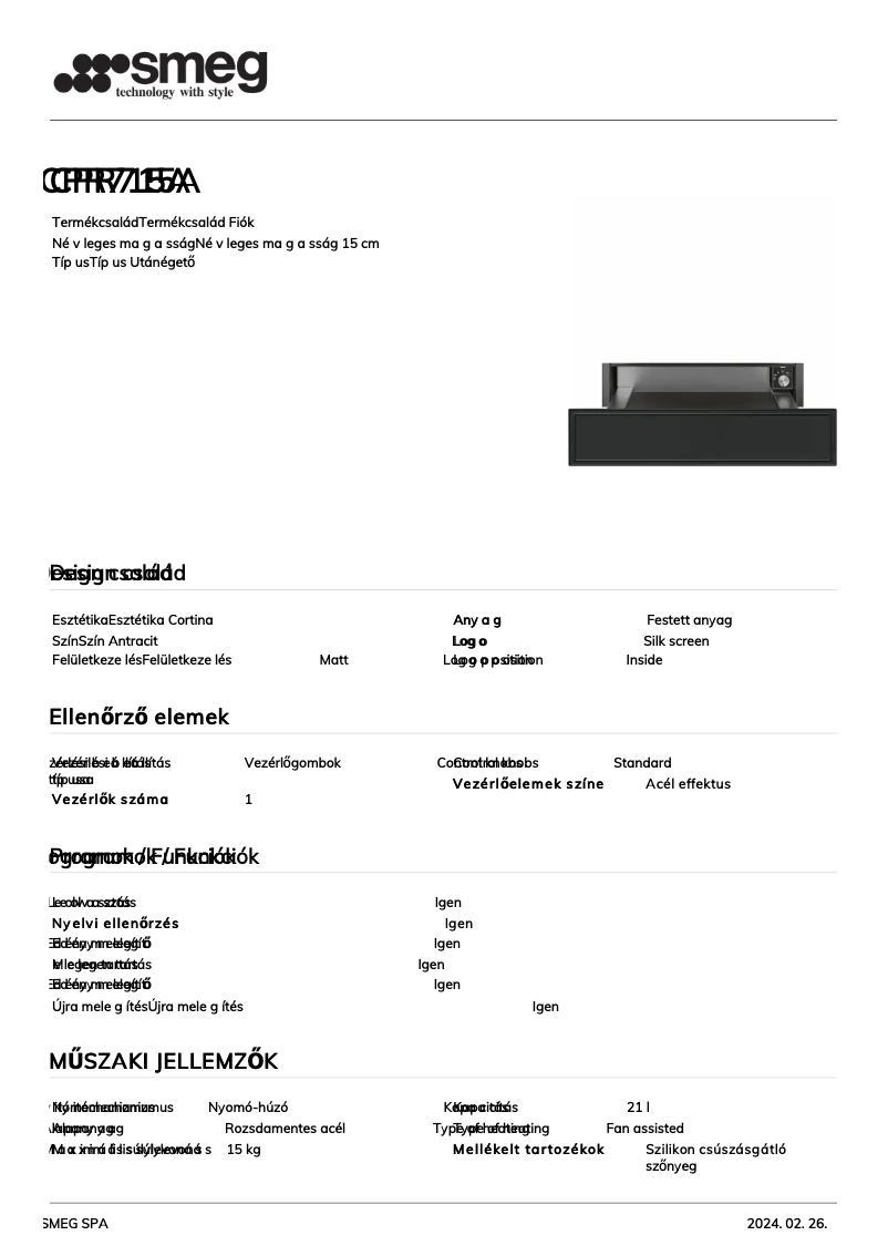 Page 1 de la notice Fiche technique Smeg CPR715A