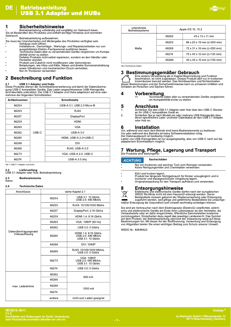 Page 1 de la notice Manuel utilisateur Goobay 66255