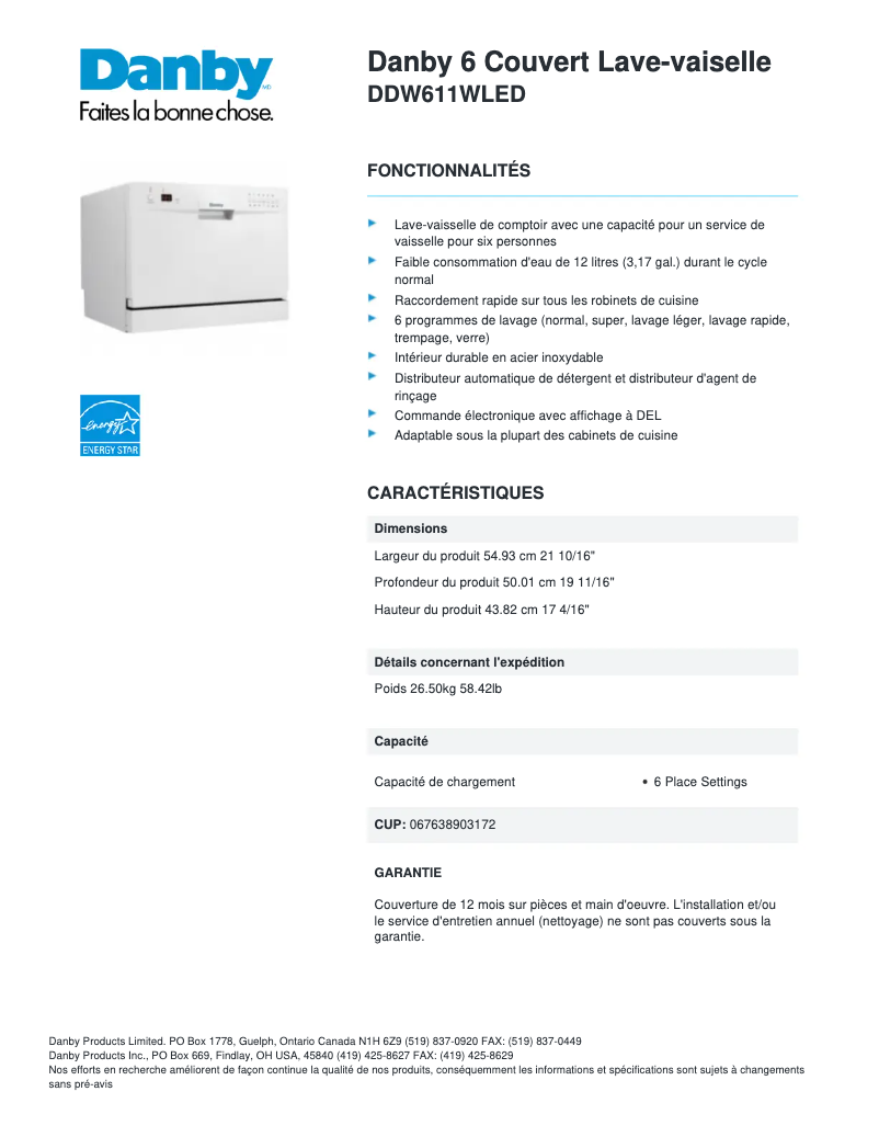 Image de la première page du manuel de l'appareil DDW611WLED