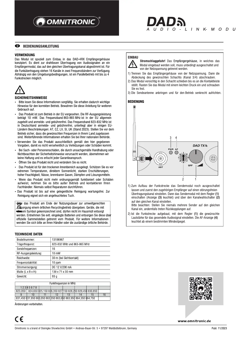 Image de la première page du manuel de l'appareil DAD TX