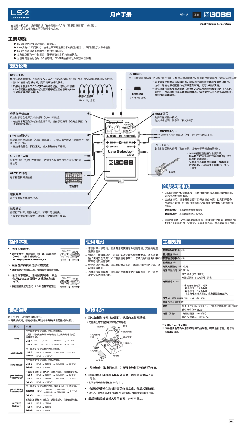 Page n°1 - Manuel utilisateur Boss Line Selector LS-2