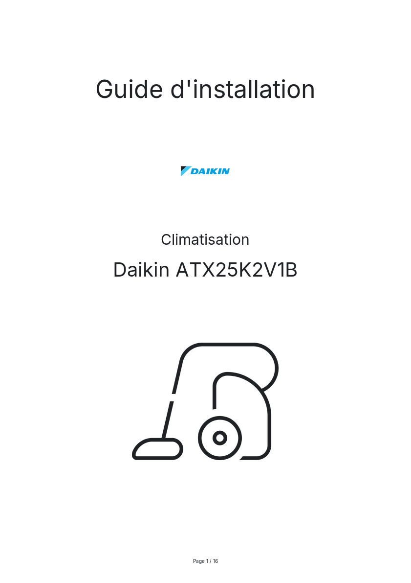 Page n°1 - Guide d'installation Daikin ATX25K2V1B