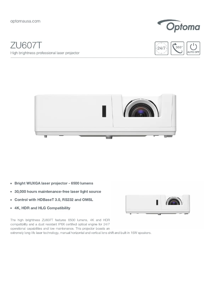 Page n°1 - Fiche technique Optoma ZU607T