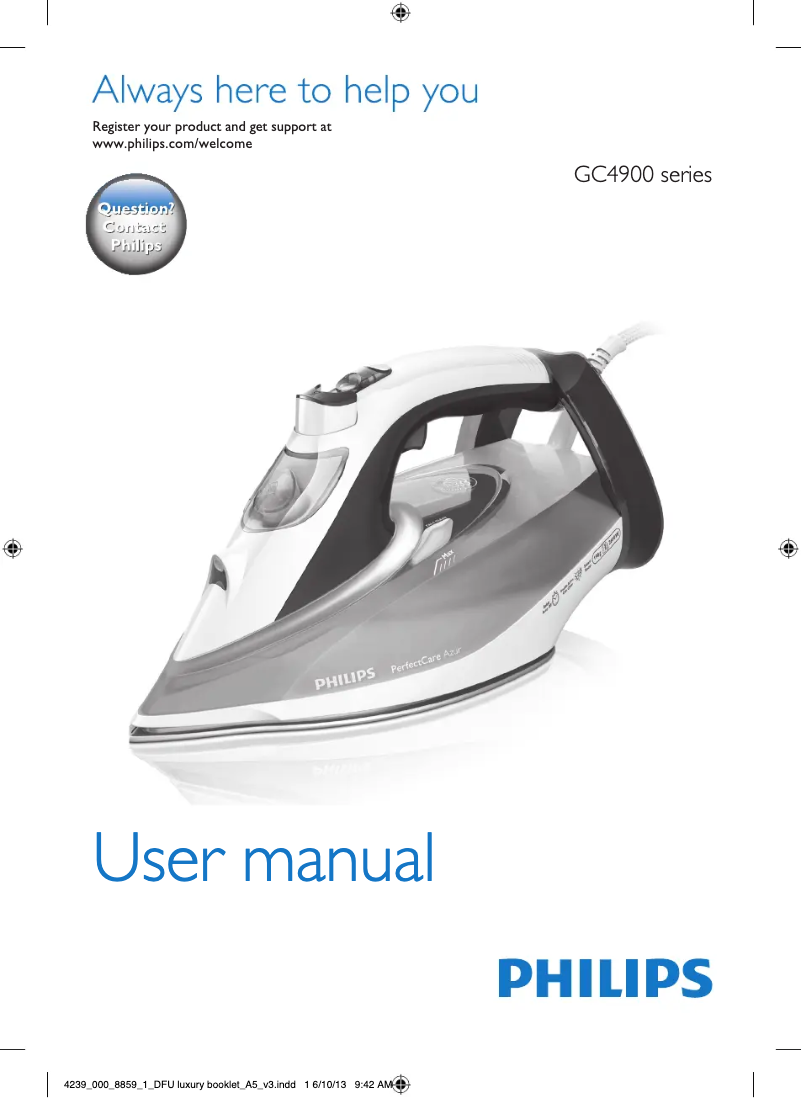Image de la première page du manuel de l'appareil PerfectCare Azur GC4922