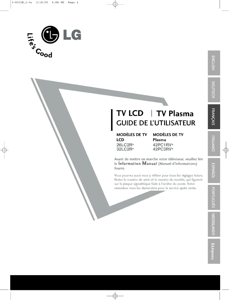 Page 1 de la notice Manuel utilisateur LG 26LC2RB