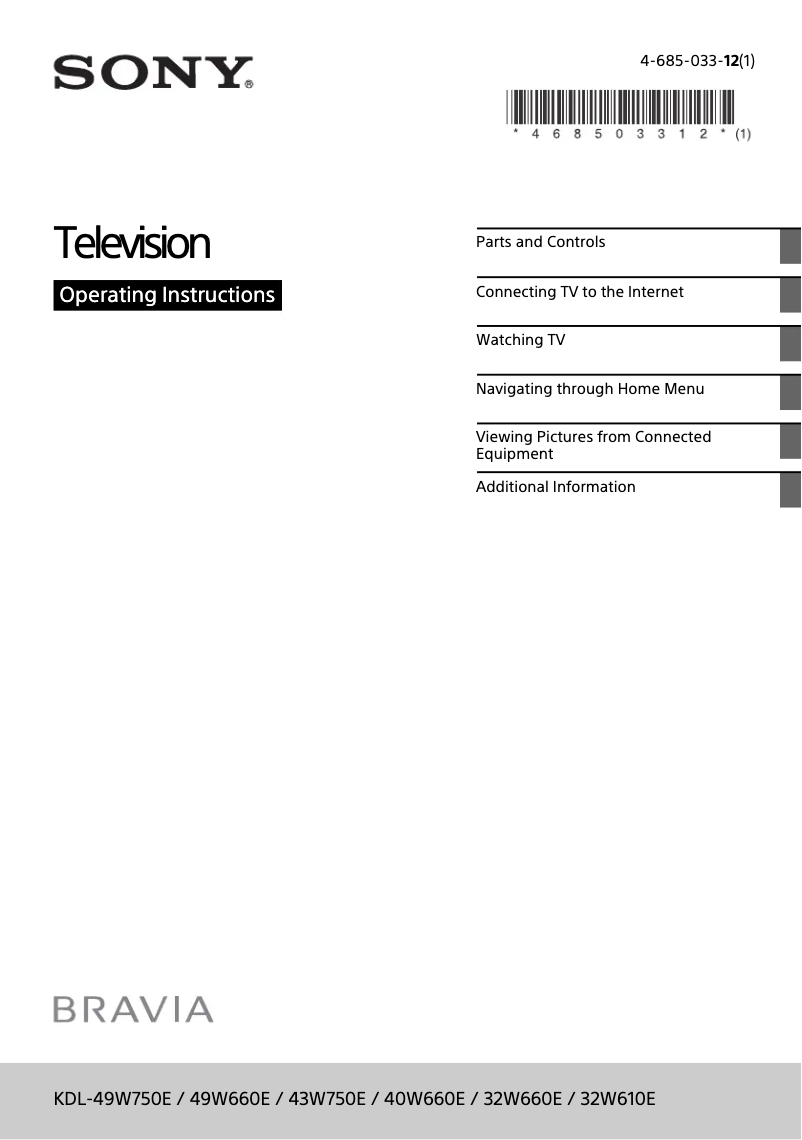 Page 1 de la notice Mode d'emploi Sony KDL49W660E