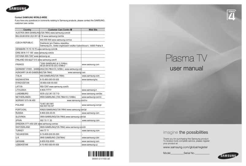 Page 1 de la notice Manuel utilisateur Samsung PS42A457P1D