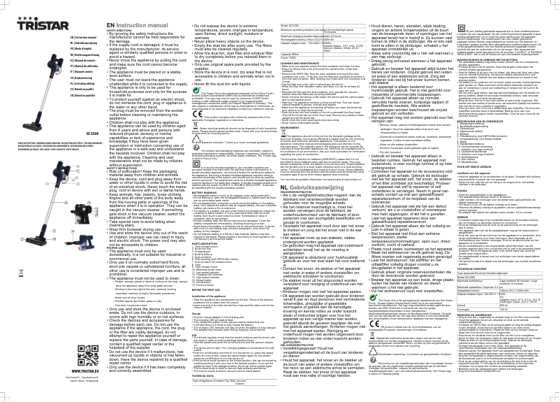 Page 1 de la notice Manuel utilisateur TriStar SZ-2360