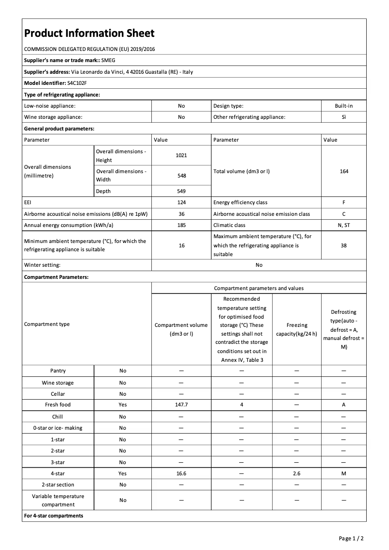 Page 1 de la notice Brochure Smeg S4C102F