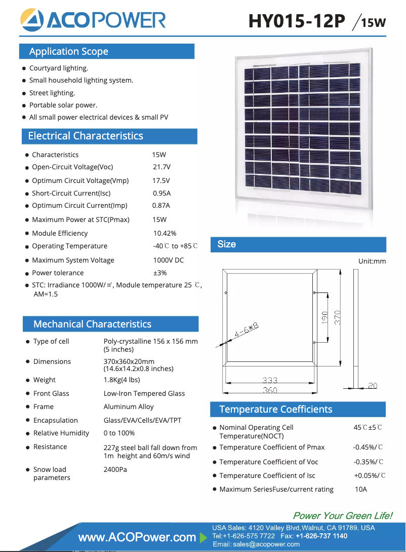 Page n°1 - Manuel utilisateur ACOPower HY015-12P
