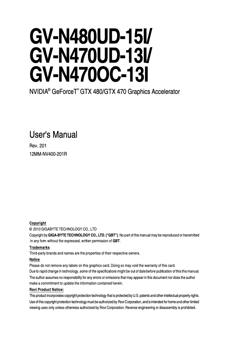 Página 1 del manual Manual de usuario Gigabyte GV-N480UD-15I