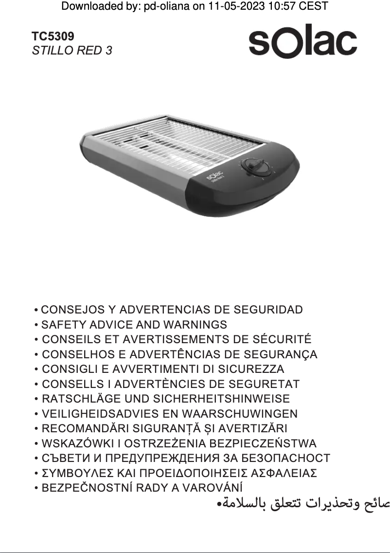 Page 1 de la notice Manuel utilisateur Solac Stillo Red 3 TC5309