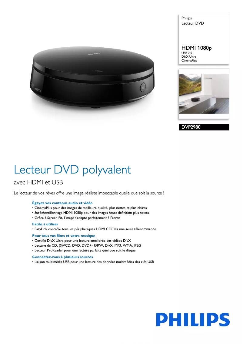 Página 1 del manual Ficha técnica Philips 2000 series DVP2980
