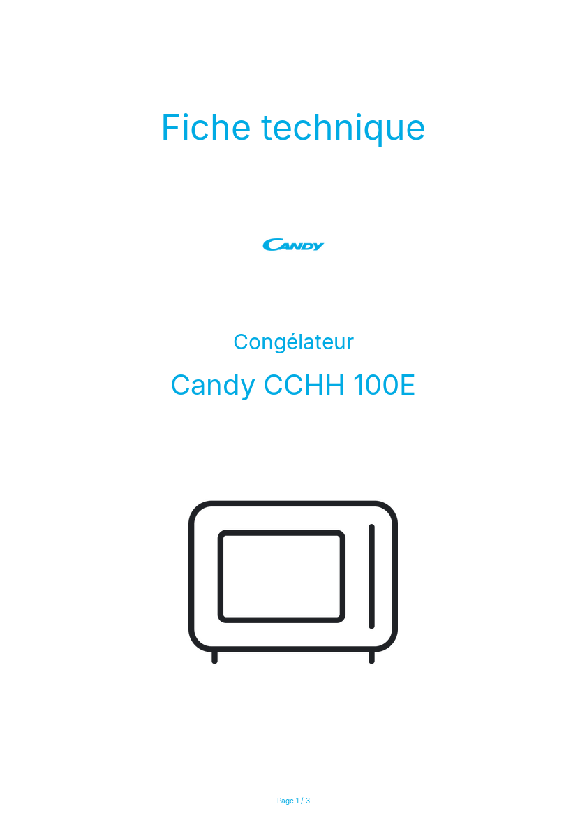 Page n°1 - Fiche technique Candy CCHH 100E