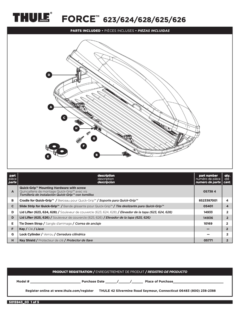 Page 1 de la notice Manuel utilisateur Thule FORCE 628